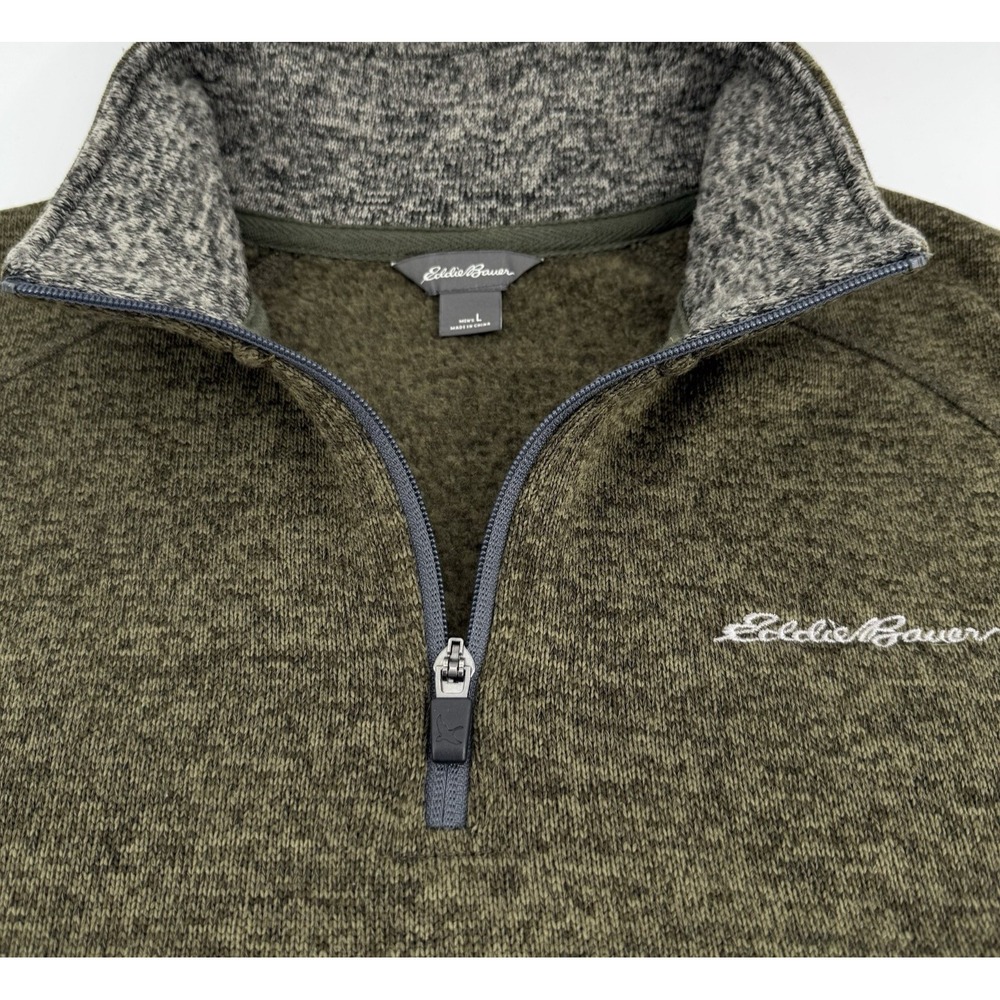 Eddie Bauer Men's 1/4 Zip Fleece Pullover Large Heather Green Warm Outdoor Layer